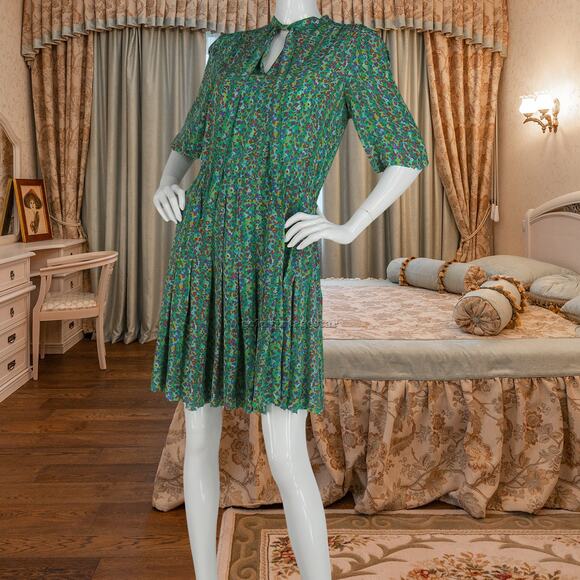 80s Givenchy Silk Chiffon Floral Dress Vintage Chic Elegance - Picture 8 of 10